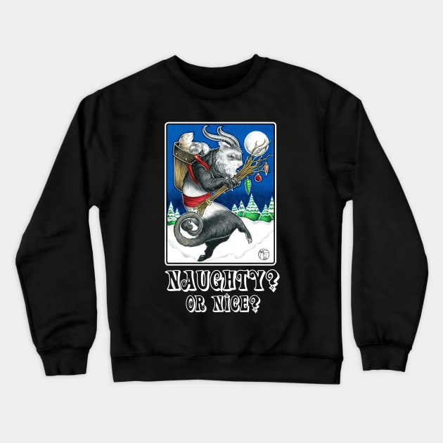 Ferret Krampus - Naughty or Nice? - White Outlined Version Crewneck Sweatshirt by Nat Ewert Art